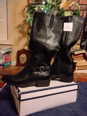 Craft And Barrow Black Women's Mid-Calf Riding Boots - Cushioned Footbed 8 Med